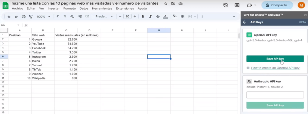 chapgpt google sheet